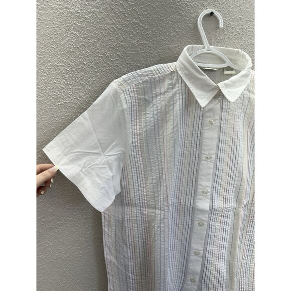 Orvis Womens Shirt Size 14 Rainbow Striped Pin-Tuck Short Sleeve Button Up - Picture 2 of 11